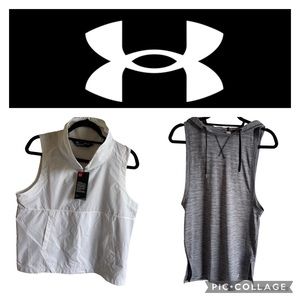 Under Armour Women's White Vest and Grey Sleeveless Hoodie Bundle